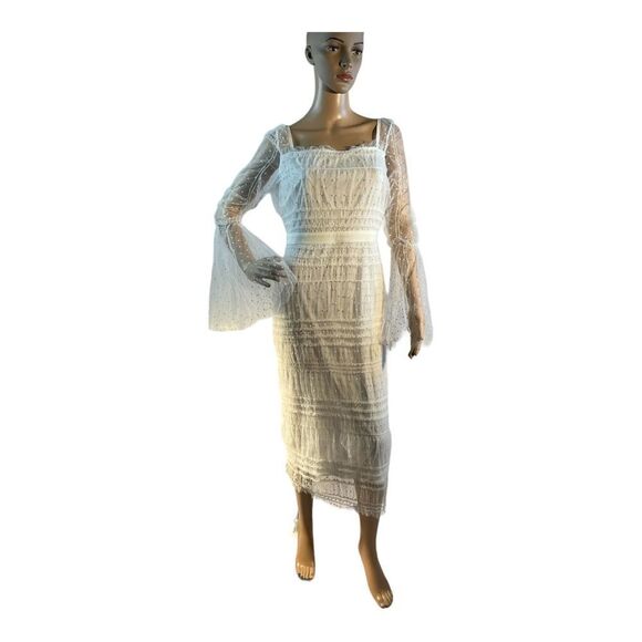 VENUS Dresses & Skirts - Venus Women’s OFF White Dotted Mesh Bodycon Dress elegant BodyCon Dress Size L